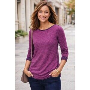 T by Talbots Womens 2x Purple Dot Long Sleeve Top Stretch Soft Casual Knit